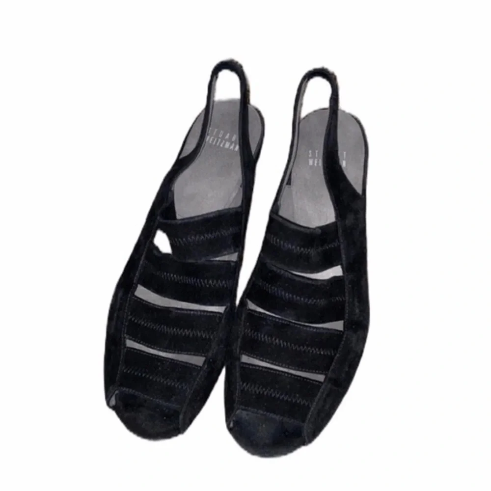 Stuart Weitzman Spando‎ Black Suede Slingback Wedge Heels
